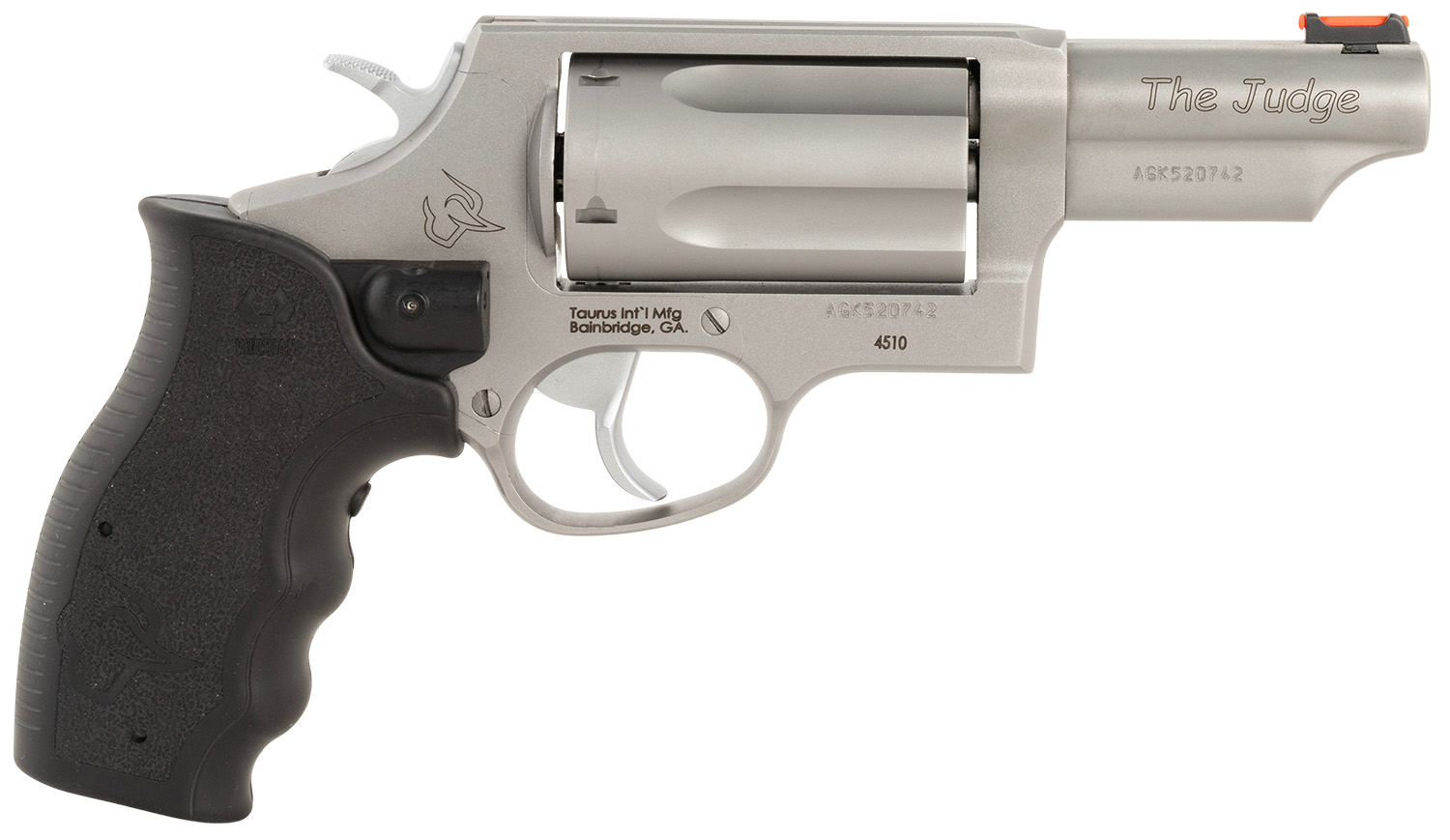 Taurus 2-441039TVL Judge w/Laser Compact 45 Colt (Long Colt)/410 Bore 2.50" Chamber 5rd 3" Stainless Steel Barrel, Cylinder & Stainless Steel Frame, Viridian Laser, Transfer Bar Safety