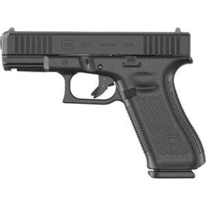 Glock 45 Series V, Striker Fired, Semi-automatic, Polymer Frame Pistol, Compact, 9MM, 4.02" Barrel, Glock Marksman Barrel, nDLC Finish, Black, No Finger Grooves, Fixed Sights, Front Serrations, Ambidextrous Slide Stop Lever, Flared Mag Well, 17 Rounds, 3 Magazines