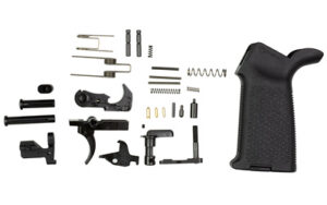 Aero Precision, M5 Lower Parts Kit, For AR10, Magpul MOE Grip in Black, M5 (.308) Takedown Pin, M5 (.308) Pivot Pin, Takedown/Pivot Detent, Takedown/Pivot Spring, M5 (.308) Bolt Catch, Bolt Catch Buffer, Bolt Catch Roll Pin, Bolt Catch Spring, Extended Magazine Catch Button, Magazine Catch Body, Magazine Catch Spring, Buffer Retainer, Buffer Retainer Spring, Safety Selector