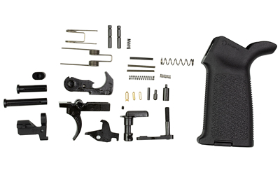 Aero Precision, M5 Lower Parts Kit, For AR10, Magpul MOE Grip in Black, M5 (.308) Takedown Pin, M5 (.308) Pivot Pin, Takedown/Pivot Detent, Takedown/Pivot Spring, M5 (.308) Bolt Catch, Bolt Catch Buffer, Bolt Catch Roll Pin, Bolt Catch Spring, Extended Magazine Catch Button, Magazine Catch Body, Magazine Catch Spring, Buffer Retainer, Buffer Retainer Spring, Safety Selector