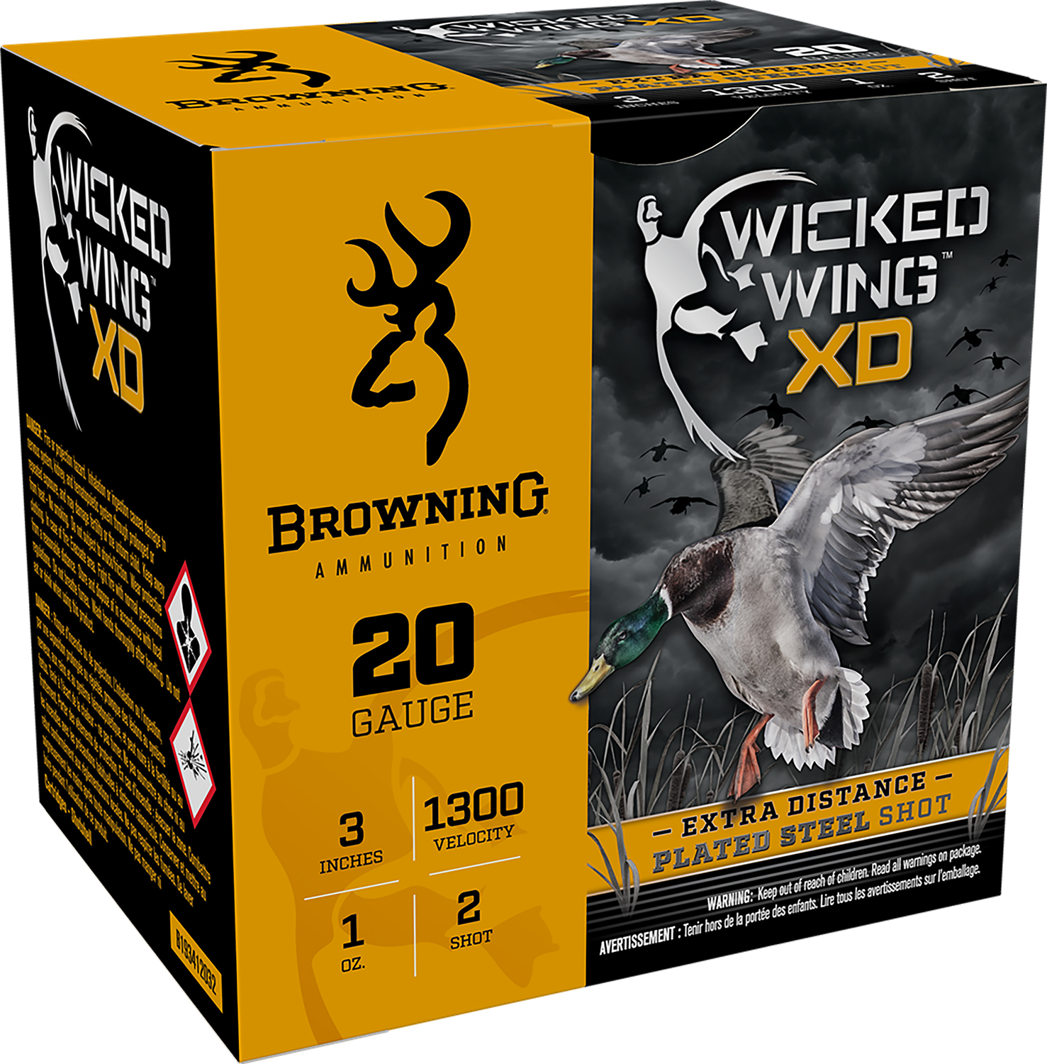 Browning Ammo B193412032 Wicked Wing XD 20Gauge 3" 1oz 2Shot 25 Per Box/10 Case