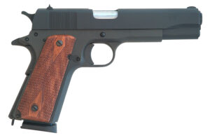 Cimarron 1911 1911 .45 ACP 8+1, 5.03" Black Steel Barrel, Black Parkerized Serrated Slide & Frame, Checkered Walnut Grips