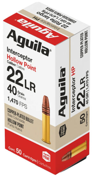 Aguila 1B220321 Interceptor  22LR 40gr Copper Plated Hollow Point 50 Per Box/20 Case