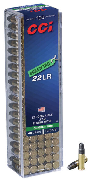 CCI 0033 Green Tag Competition 22LR 40gr Lead Round Nose 100 Per Box/50 Case
