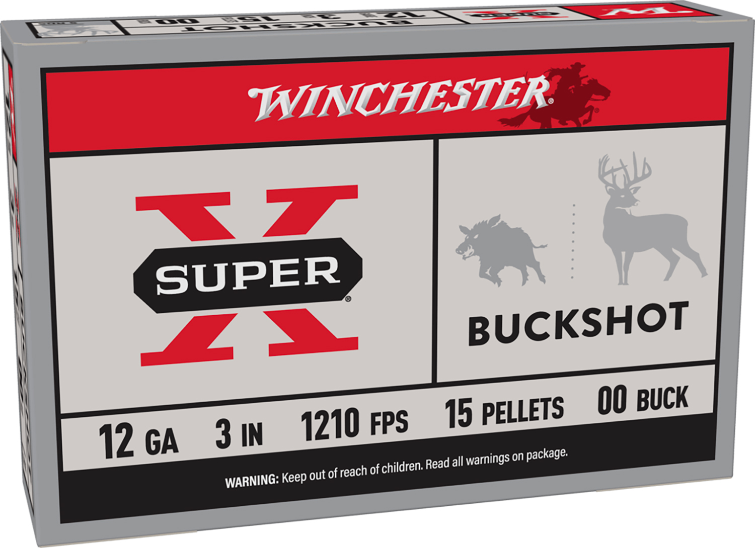 Winchester Ammo XB12300 Super X 12Gauge 3" 15Pellets 00Buck Shot 5 Per Box/50 Case