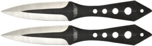 Uzi Accessories UZKTRWTZP Throwing Knives Two Fixed Plain Black/Silver Stainless Steel Blade, Black Stainless Steel Handle, Includes Nylon Holster