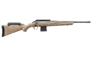 Ruger, American Rifle Ranch, Generataion II, Bolt Action Rifle, 556NATO, 16.1" Spiral Fluted Barrel, 1:8 Twist, Threaded 1/2x28, Muzzle Brake, Cerakote Finish, Cobalt, Flat Dark Earth Splatter Synthetic Stock, Manual Safety, Picatinny Rail, 10 Rounds, 1 Magazine